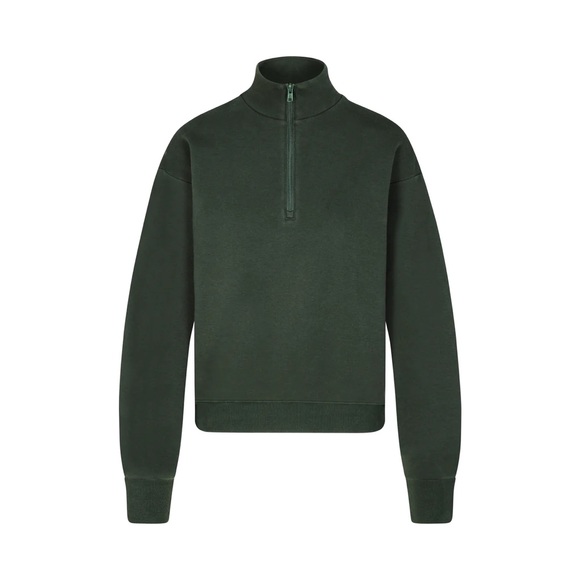 SKIMS Cotton Fleece Classic Quarter Zip Pullover| Spruce - Picture 7 of 12